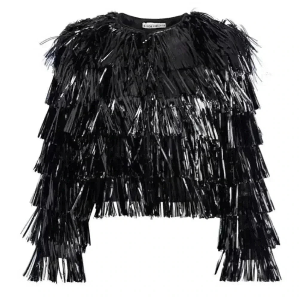 Alice and Olivia Womens Tinsel Cropped Collarless Blazer Size Medium - Picture 2 of 6